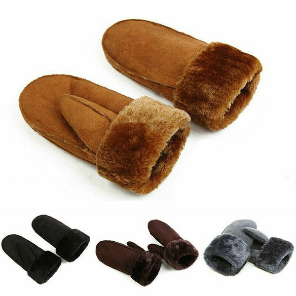 

women winter warm fur gloves outdoor sports sheepskin mittens gloves, Black