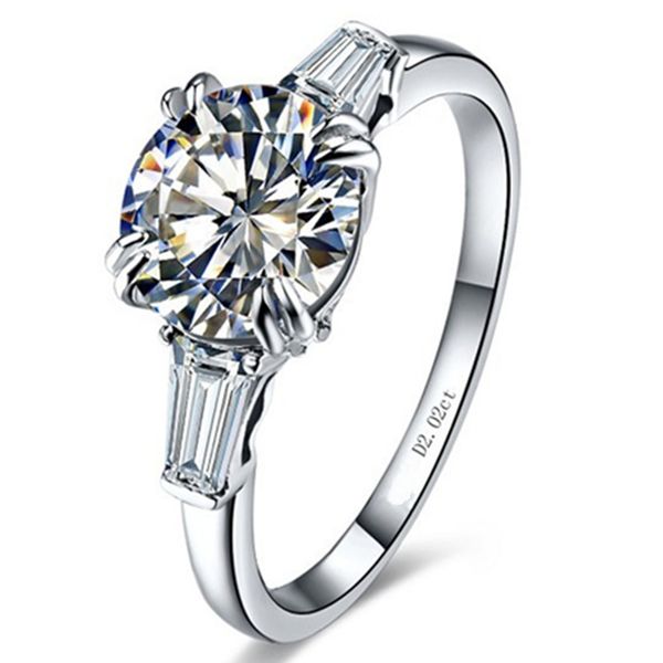 

2ct sterling silver jewelry marriage ring for women nscd solitaire diamond ring engagement jewelry 18k white gold plated jewelry with box, Slivery;golden