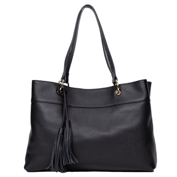 

genuine leather handbags women real cow layer leather tote bag designer shoulder work handle bag with tassels