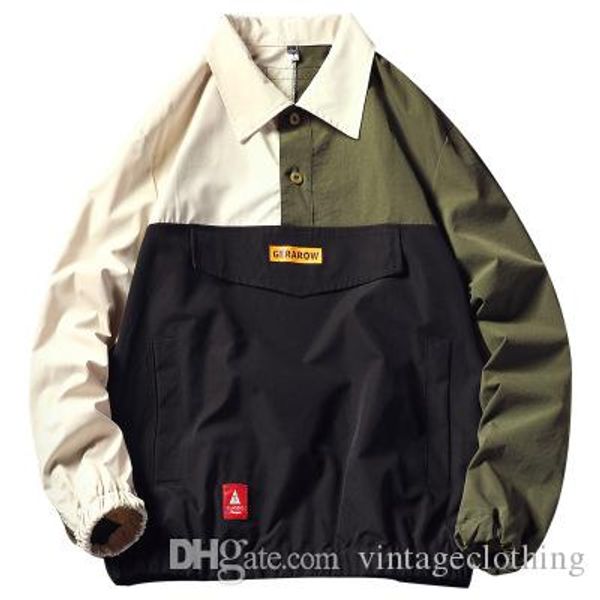 

mens polo hoodies jackets coats fashion loose pullover contrast color hoodies jackets zipper patchwork male jackets streetwear, Black
