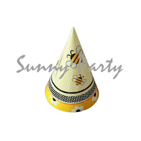 

6pcs/lot cartoon bee theme party hat kid birthday hat birthday party baby shower supplies decorations