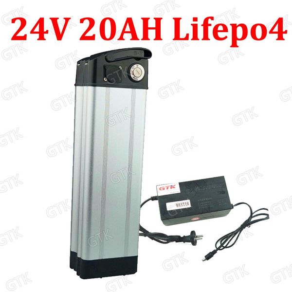 

gtk 24v 20ah lifepo4 battery 24v silver fish rechargeable bateria + bms for 24v 250w 400w bicycle scooter ebike moped + charger