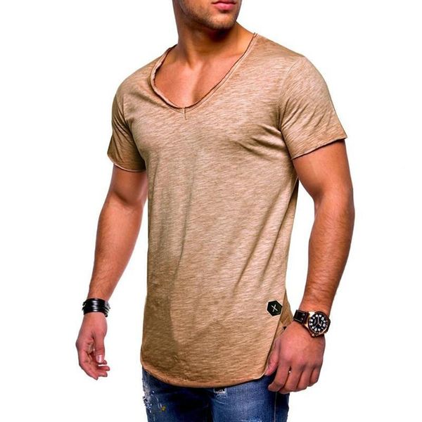 

глубокий v образным вырезом с коротким рукавом футболка slim fit t -shirt мужчины тощий casual summer tshirt camisetas hombre trend размер m, White;black