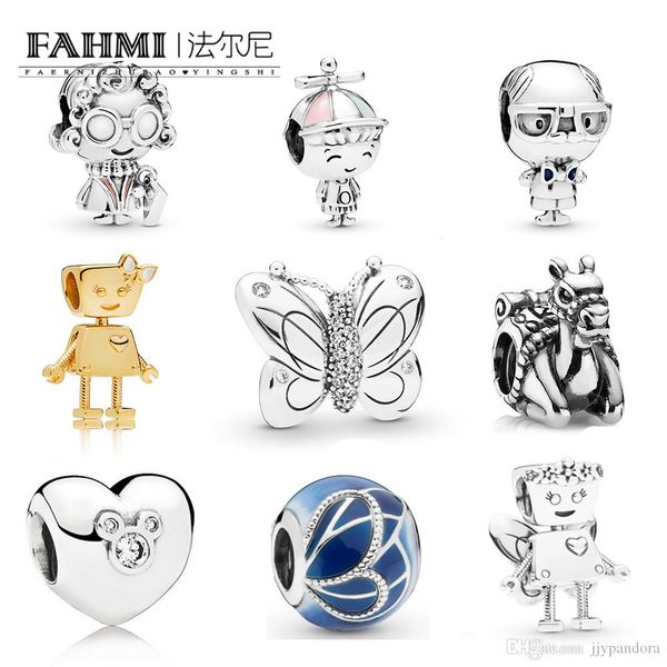 

fahmi 100% 925 sterling silver new flower fairy camel blue butterfly wings women fashion charm diy bracelet jewelry wholesale, Black