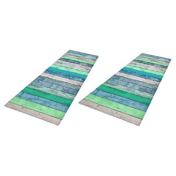 

2pcs rustic runner rug floor mat modern home strip rug blue