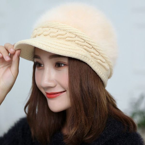 

seioum winter warm women knitted hats beanies female rabbit fur cap autumn winter ladies fashion hat skullies beanies, Blue;gray