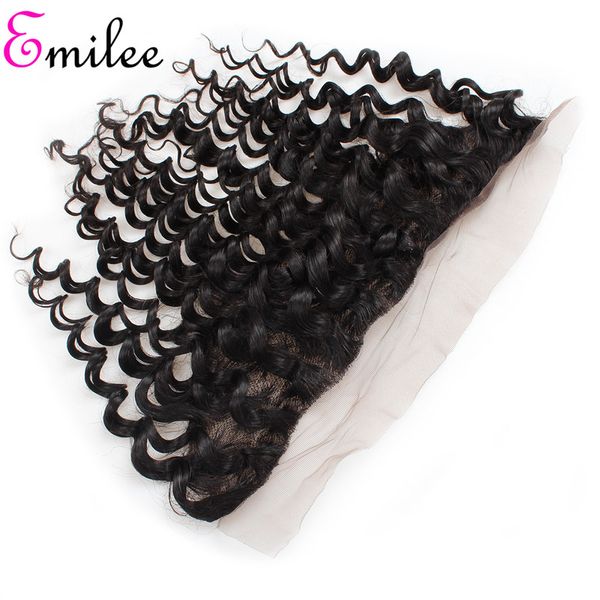 

emilee deep wave frontal brazilian 100% remy human hair lace frontal closure 13*4 with baby hair natural black color 8"-20