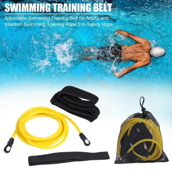 

3m adjustable swim training resistance belt kids swimming exerciser leash mesh pocket safety swimming accessories