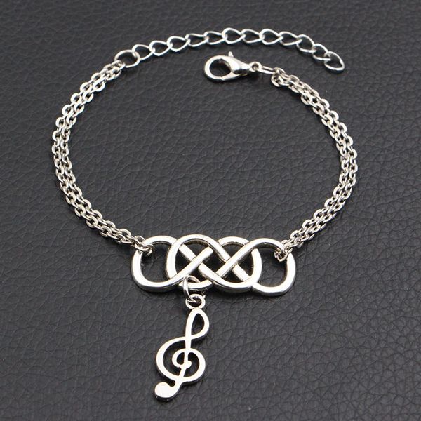 

2019 new arrival alloy double infinity love music note pendant charm bracelets bangles full handmade link chain adjustment cuff jewelry gift, Golden;silver