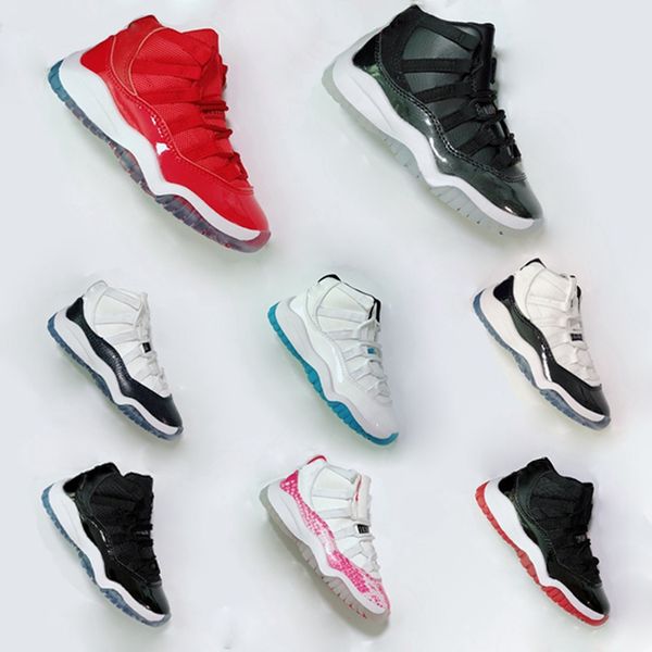 

kids shoes kids 11 xi sneaker concord space jam metallic silver pink snakeskin bred legend blue 72-10 children boys girls basketball shoes, Black