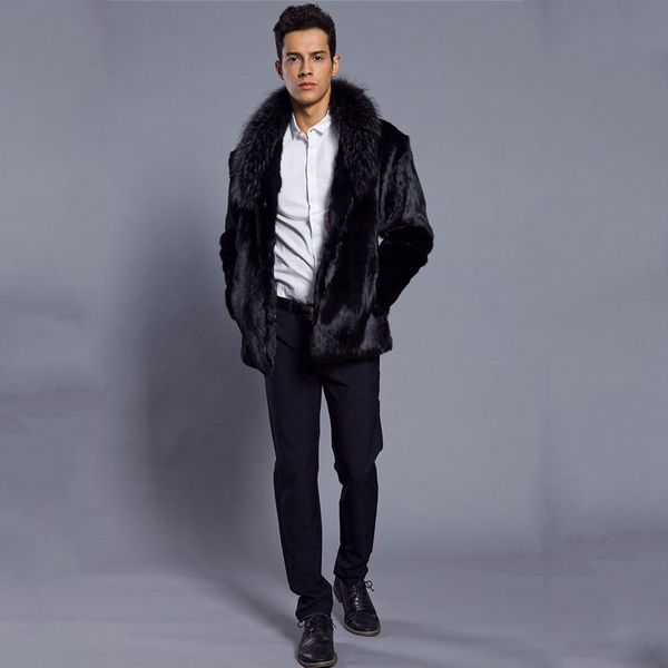 

2019 autumn and winter new fashion men's lapel faux fur coat europe and the united states black coat artificial fur xxxl