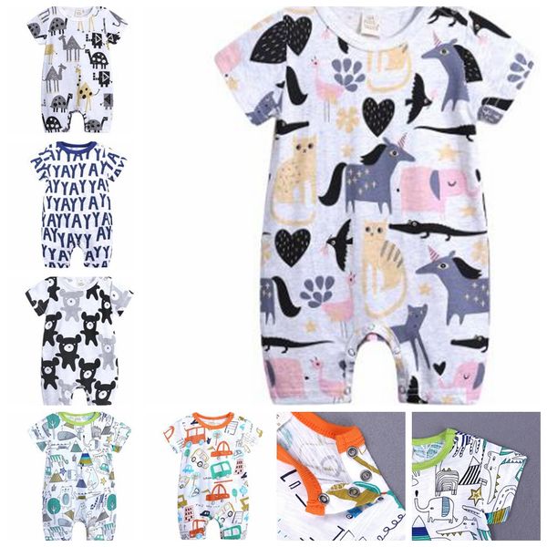 

baby rompers onesies summer cotton rompers boys girls ins cartoon short-sleeved jumpsuit outfit newborn rompers kka6904, Blue
