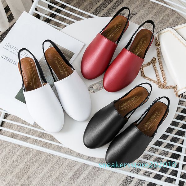 

women slippers mules flat slingbacks woman sandals summer shoes round toe slip on female slides black red plus size 2020 s10