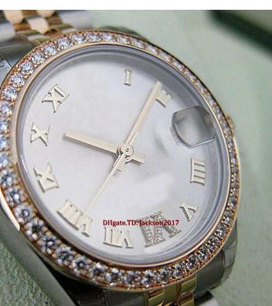 

christmas gift original box certificate casual modern watches watches 178383 midsize steel gold diamond roman vi diamond bezel, Slivery;brown