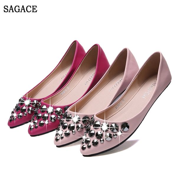 

sagace women fashion crystal casual flat loafers shoes jobs working shoes female casual ladies slip on pointed toe, Black