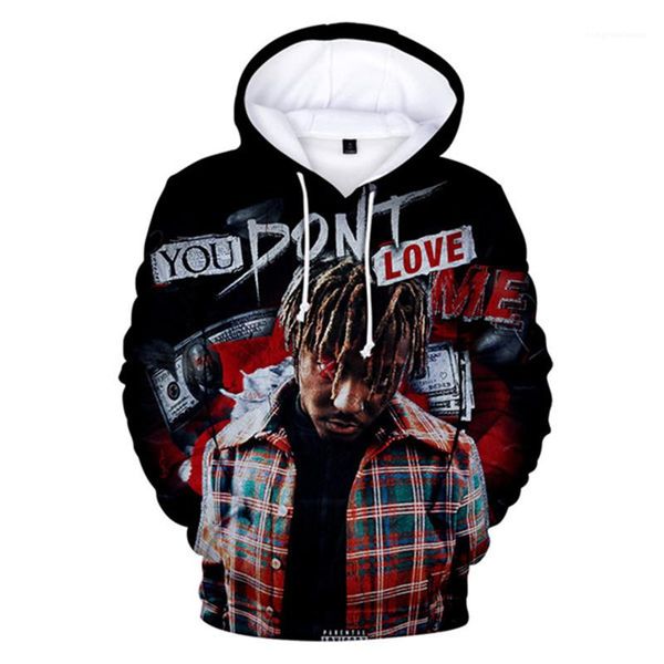 

loose long sleeved hooded pullover sweatshirts fashion mens hoodies juice wrld mens designer hoodies rap singer 3d printed, Black