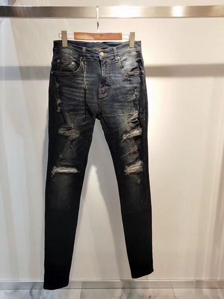 

men white ribbed patch skinny distressed jeans, Blue