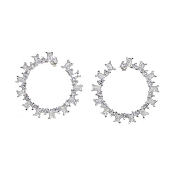 

luxury baguette stone european women jewelry geometric round baguette cz sparking bling bridal gift zirconia hoop earring, Golden;silver
