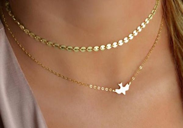 Silber Gold Vogel Friedenstaube Anhänger Mehrschichtige Kette Halsband Halskette Halsbänder für Frauen Modeschmuck