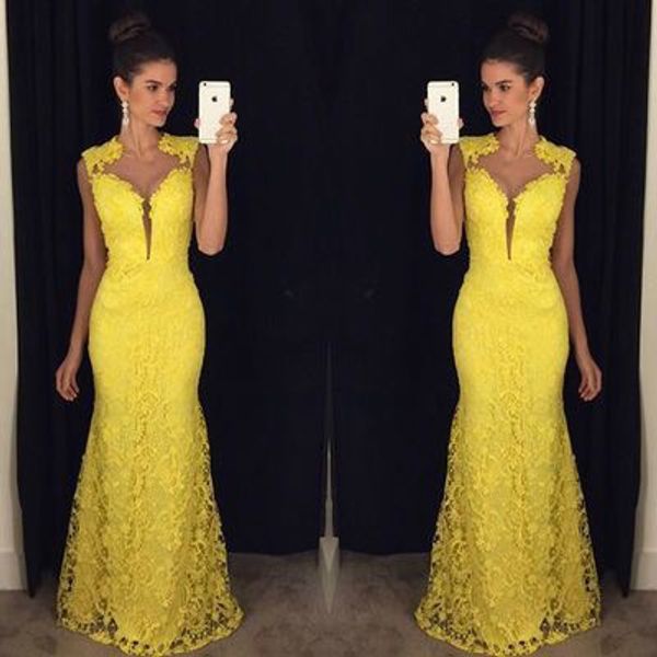 

Full lace heath evening dre e long 2019 new floor length elegant party formal robe de oiree long yellow prom dre e pageant gown de024