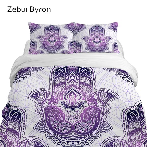 

3d bed set,luxury bedding sets king//custom size,duvet cover set purple hamsa hand,blanket/quilt cover set,drop ship