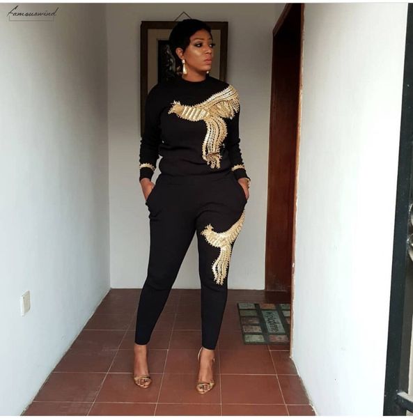 

2019 spring long sleeve tracksuit womens office phoenix sequined sweatshirt pant 2pcs sportswear set outfits suit am306, White