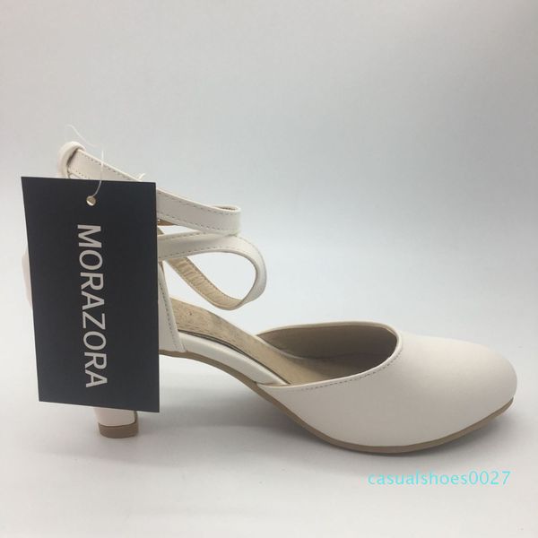 

morazora 2020 new arrive summer shoes high heels shallow buckle wedding shoes woman sandals elegant big size 33-43 c27, Black
