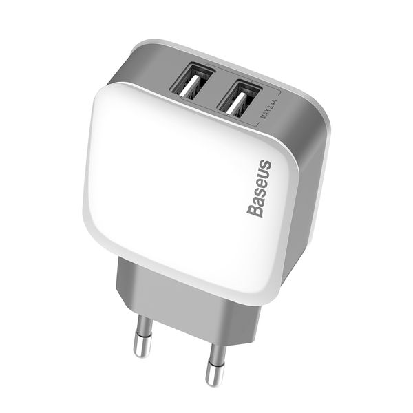 

baseus eu dual usb wall charger with 3 in 1 retractable charging cable for iphone micro and type-c devices