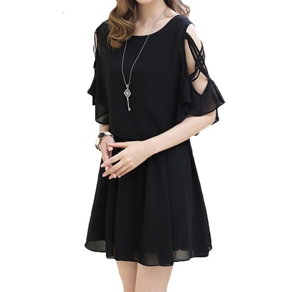 

2019 new fashion plus size summer women strapless false two pieces short sleeved chiffon dress female mini vestidos z555, Black;gray