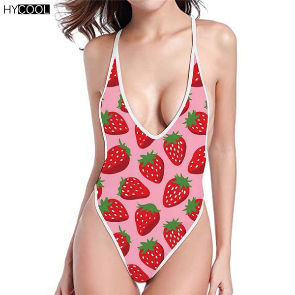 

hycool red strawberry printing swimwear women one-piece suits swimwear female 2019 summer swimming suit for women plus size, White;black