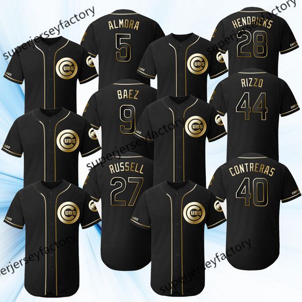 

Chicago 44 Anthony Rizzo 2019 Golden Edition Jersey 27 Addison Russell 28 Kyle Hendricks 40 Willson Contreras Cubs Baseball Jerseys