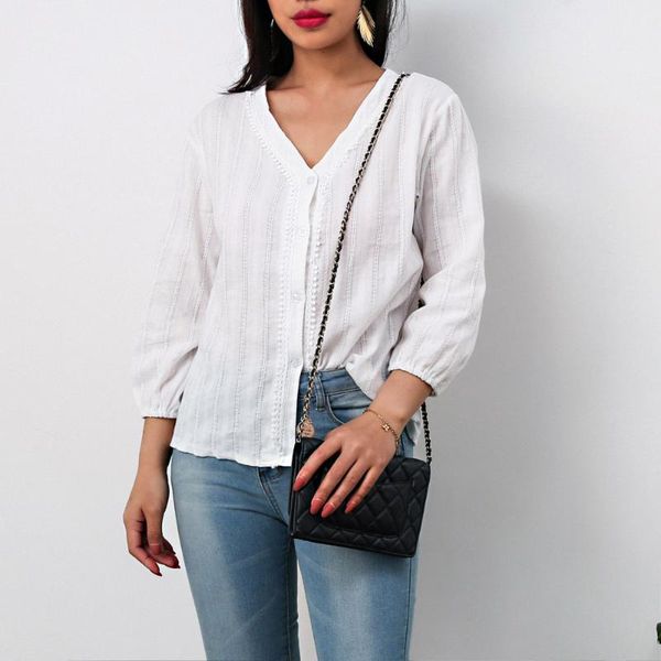 

simple v neck button shirt women autumn shirt woman white long sleeve blouses