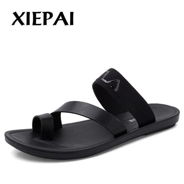 

leather sandals men casual open toe summer shoes breathable fisherman style casual beach sandals business men's footwear, Black