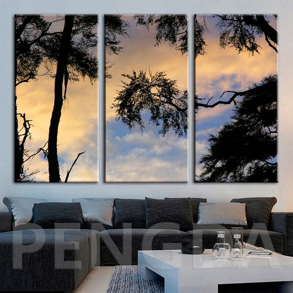 

home decoration canvas modern modular picture tree sky landscape painting wall art printed hd poster framework for living room