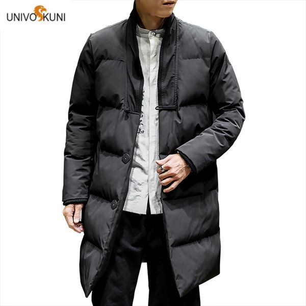 

univos kuni chinese style men winter long jacket overcoats casual male cotton padded solid thick warm streetwear parka 5xl h570, Black