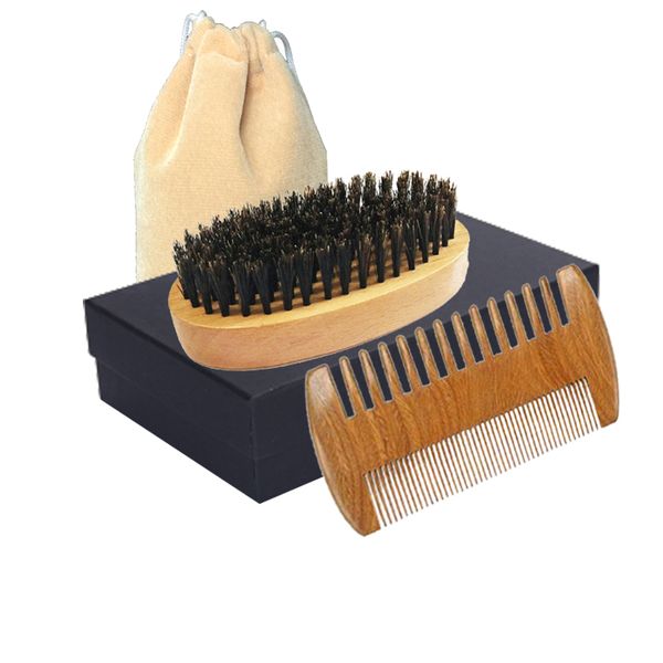 

new 2019 men beard grooming brush comb kit wholesale supplier wooden boar bristle brush and comb set dropshipping, Silver