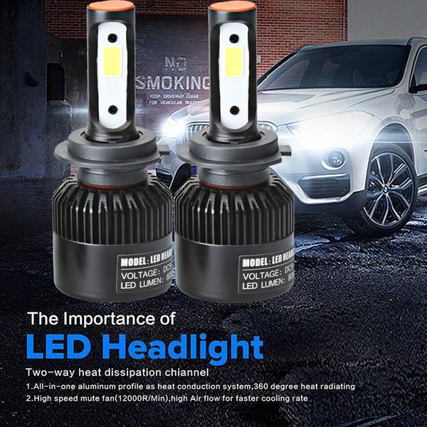 

car styling 72w h7 cob cob led 16000lm auto car headlights kit driving bulbs lamps dc 9-32v 6000k white led headlight