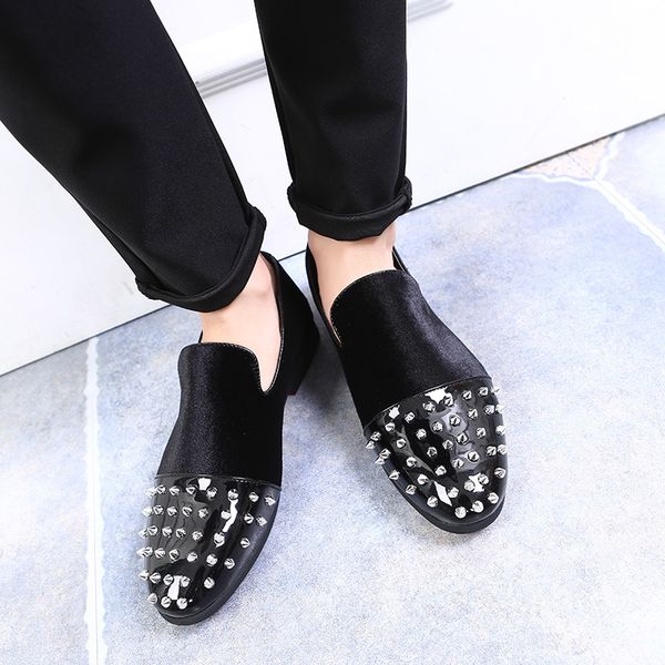 

party rhinestone rivet men flats men casual shoes brand shoes plus size loafers velvet wedding st386, Black