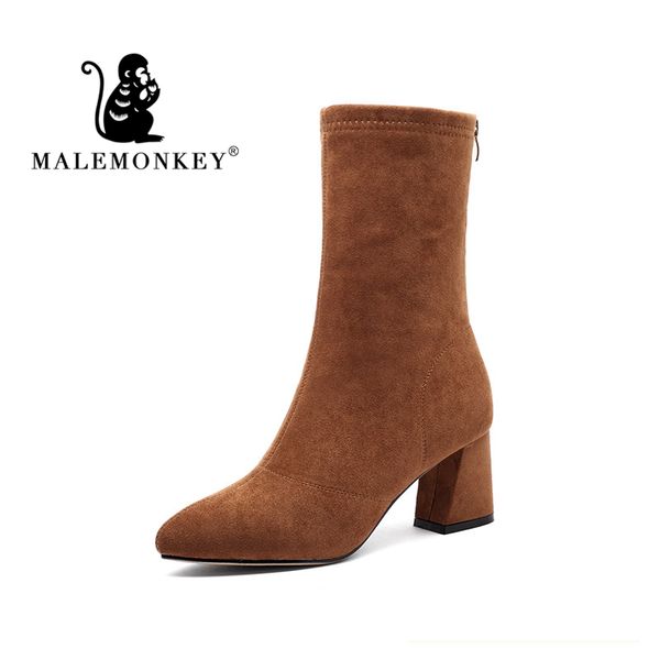 

2019 winter new ladies pointed mouth high heel boots female fashion comfortable casual flock boots, Black
