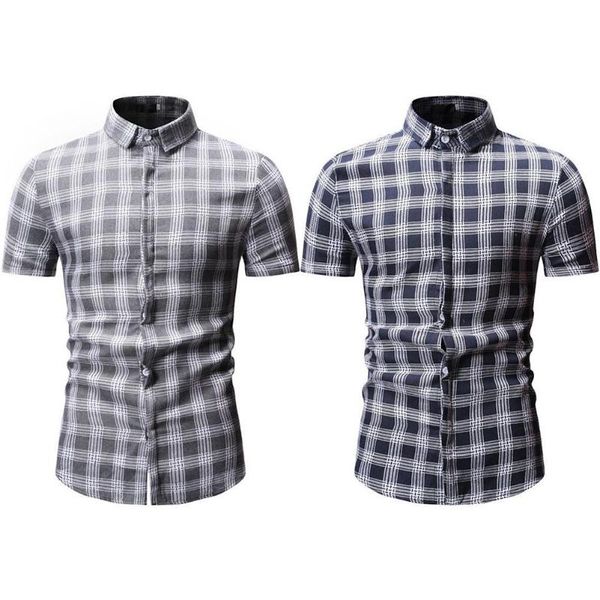 

men plus size summer short-sleeves buttons plaid lapel shirt slim, White;black