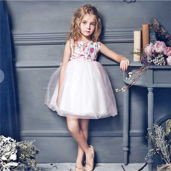 

kids girl flowers pageant princess dress sleeveless tulle tutu tank sundres wedding party dress child girl high waist gown 1-5y, Red;yellow