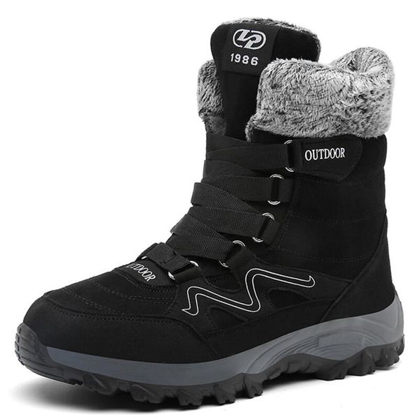 

new arrival fashion suede leather men's snow boots winter warm plush men's boots waterproof ankle flat shoes big size 46, Black