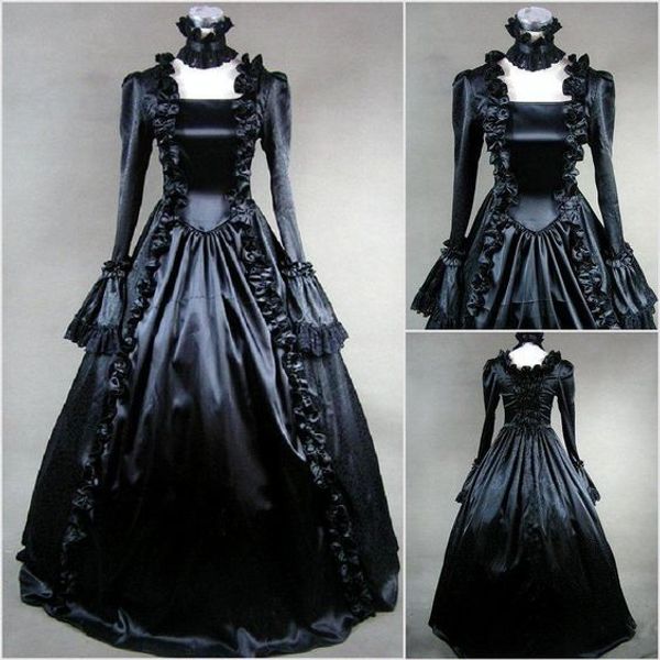 Исторические моды барокко черные готические свадебные платья 1800-х годов Викторианский вампир Свадебные платья с длинным рукавом средневекового дерева свадебное платье
