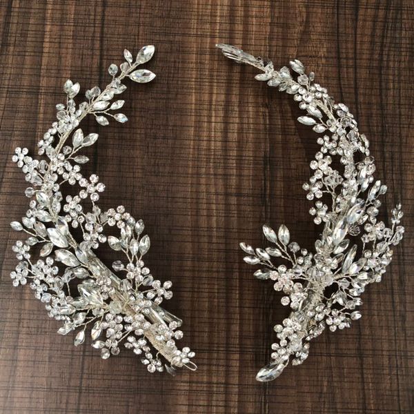 

luxury crystal bridal headpiece barrettes hair clips vine rhinestone floral wedding hair accessories brides hair jewelry 2019 y200409, Slivery;golden