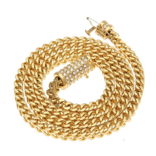 

2020 new hip hop essence heavy diamond insurance buckle stainless steel protect color male person keel chain iced out necklace 73cm 110g, Silver