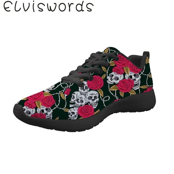 

elvisword skull rose print breathable women sport shoes lightweight summer outdoor travel basketball runing shoe breathable, Black