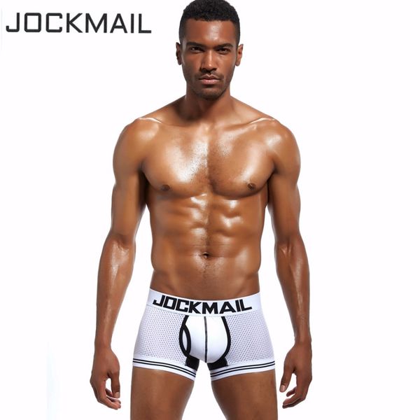 

new fashion men underwear jockmail brand 2018 male mesh boxers shorts slip underpants breathable mens boxer panties hot, Black;white
