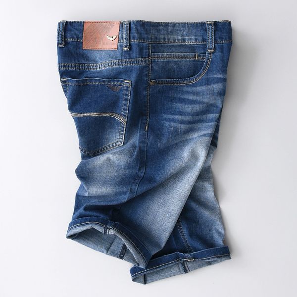 

mens designer elastic thin five-point jeans pure cotton straight slim youth short pants, Blue