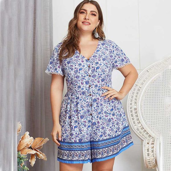 

new summer plus size playsuits cotton floral printed lace women playsuit large size jumpsuits holiday beachwear outfits overalls, Black;white