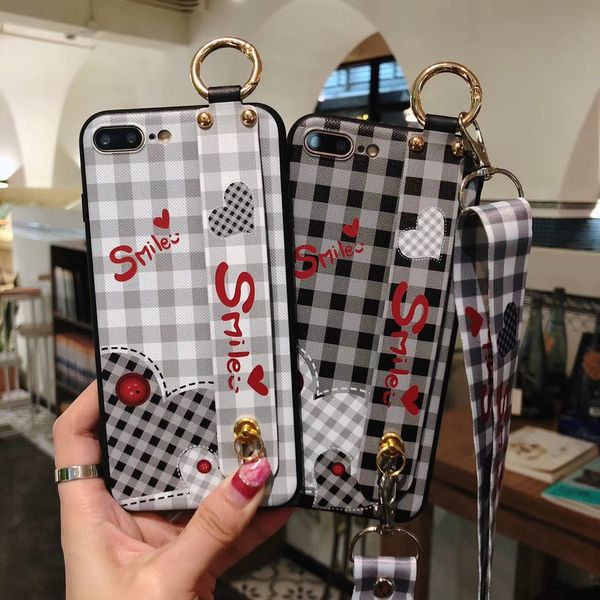 

luxury designer wrist strap hand case for iphone 11 pro xs xr xs max silicone love case for iphone x 8 7 plus stand coque lanyard
